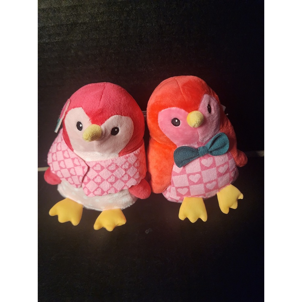 Frankford Valentine Penguin Plush Set of 2 Pink Red Heart Bow Tie 5.5 Inch